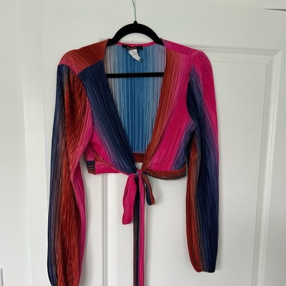 Colorful long sleeve‎ Tie closure blouse - Picture 3 of 4